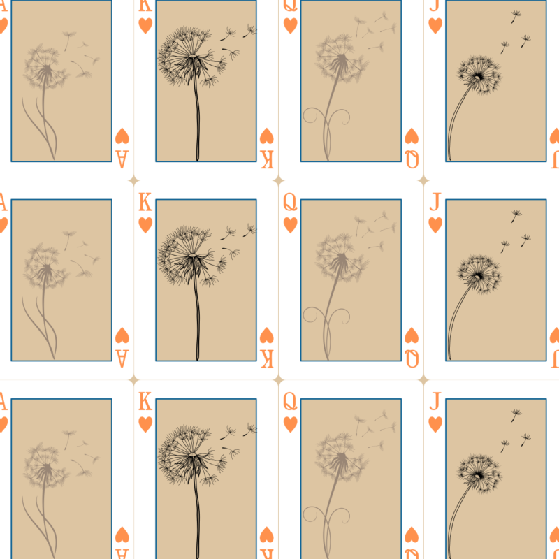a deck of dandelions